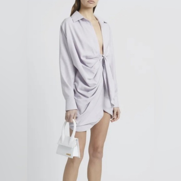 Jacquemus - Bahia Draped Twill Mini Wrap Dress in purple - Picture 2 of 11